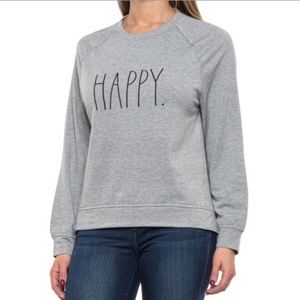 NWT Rae Dunn M grey HAPPY high low hem long sleeve sweatshirt